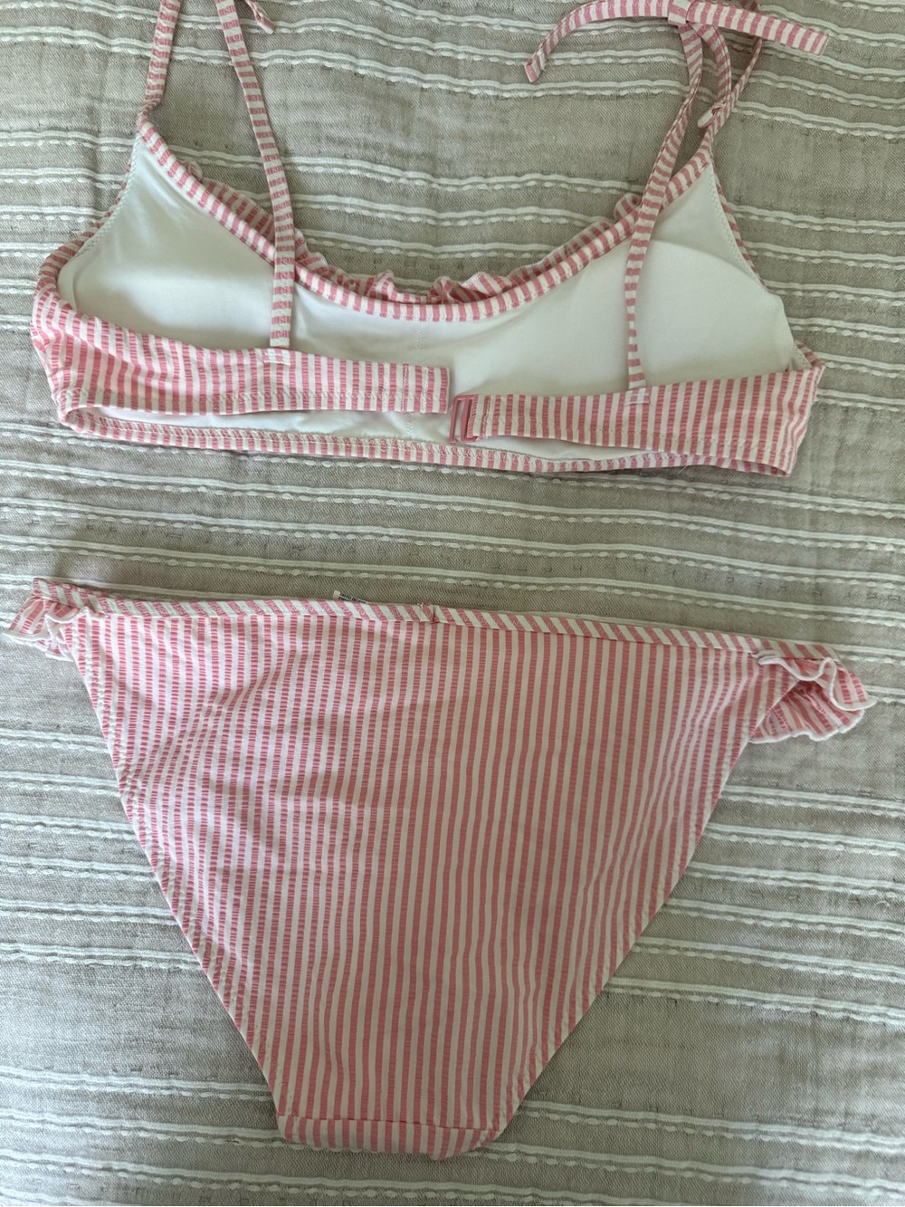 aerie Pink and White Striped Ruffle Bikini Set - Picture 3 of 4